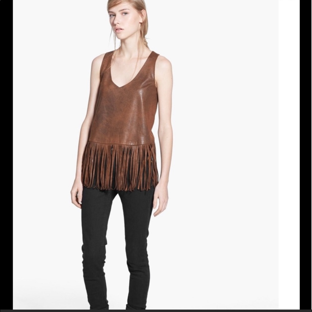 🤎 New with tag Mango fringe tassel top suede texture size XS